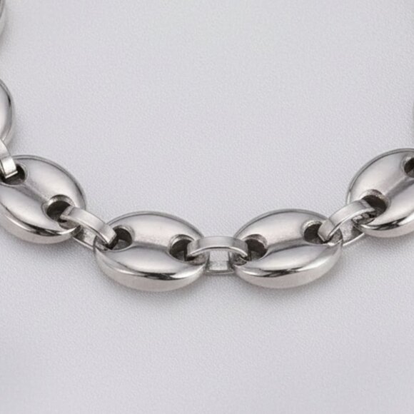 Silver Coffee Bean Link Marina Chain Bracelet Stainless Steel 9 Inches NWOT - Picture 2 of 5
